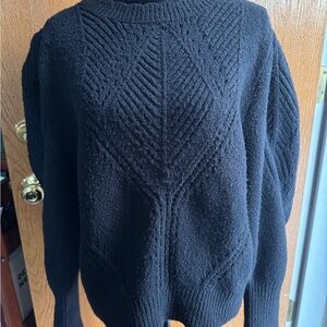 Anthropologie Black Textured Knit Puffed Shoulder Sweater 1XL